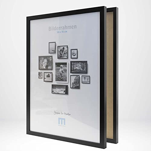 M MERCEO Bilderrahmen schwarz, für 50x70 große Fotos und Bilder, er eignet Sich als Tisch-Aufsteller und für die Wand, im Hochformat oder Querformat