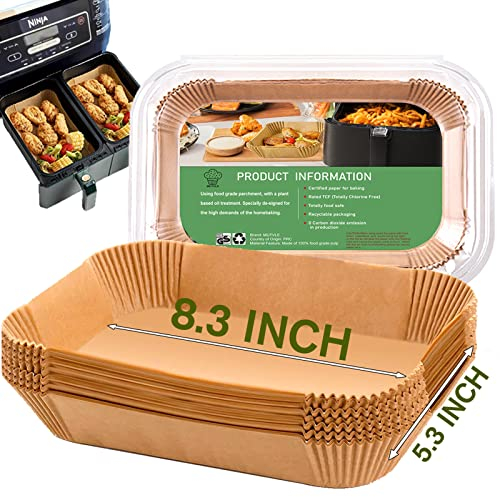 Air Fryer Disposable Paper Liner Rectangular for Dual Basket Air Fryer, 100Pcs Rectangle Air Fryer Parchment Paper Liner for Ninja 2-Basket, Instant Pot Vortex Plus, PowerXL Vortex, DualZone Air Fryer