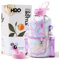 H2O Capsule 2.2 l Half Gallon Wasserflasche mit Aufbewahrungshülse und abnehmbarem Strohhalm,BPA-frei, großer wiederverwendbarer Getränkebehälter mit Griff, 2.2 Liter (8 oz), Lila Smiley