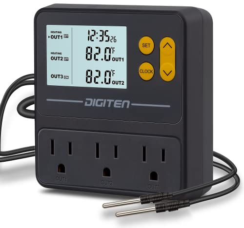 DIGITEN Reptile Temperature Controller with Timer Day-Night,3-Stage Outlet Thermostat Cooling Heating Mode Temperature Controlled for Ball Pythons,Mushroom,Fermentation,Bearded Dragon
