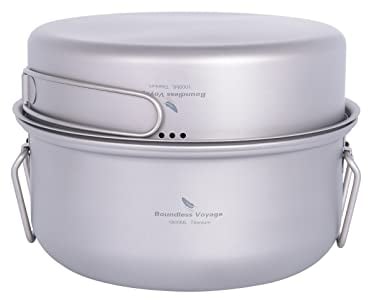 Boundless Voyage Titanium Cookware Set - 3 Piece (Pot 1.8L, Pan 1L, Steaming Rack) - Outdoor & Daily Use - Titanium Color
