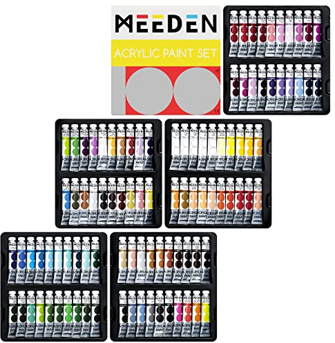 MEEDEN Acrylfarbenset, 100 Farben Acrylfarbtuben, Schwere Konsistenz 0,41 fl oz / 12 ml Farbtuben, Ungiftige Acrylfarben für Künstler, Erwachsene, Studenten, Maler
