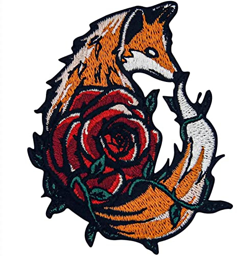 ZEGIN Aufnäher, bestickt, Design: Rosenfuchs, 1 Stück, 6,5 x 7,5 cm, zum Aufbügeln oder Aufnähen