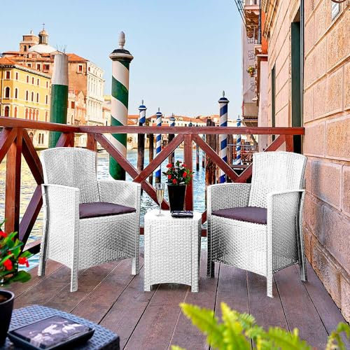 Dmora - Lounge-Set für den Außenbereich Jupiter, Gartenset mit Kissen, Lounge-Set für den Innenbereich in Rattan-Optik, 100% Made in Italy, Weiß