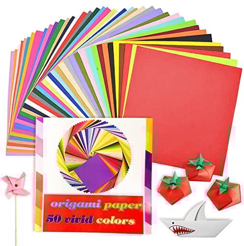 100 Blatt Origami Papier 50 Farben Buntes Faltpapier Set 15 x 15 cm, Doppelseitiges Bastel Papier Set, Farbiges Papier zum Basteln, Origami Set für Anfänger Erwachsene Kinder DIY Kunst Weihnachten