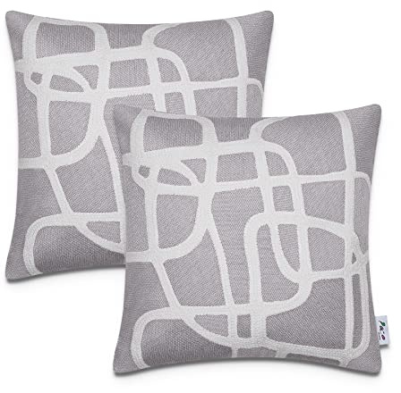 Paco Home Kissenbezug Deko Kissenhülle Bezug Kissenbezüge Zierkissen 2er Set Sofa Zierkissen Wohnzimmer Blätter Skandi, Farbe:Hellgrau, Sets:2pcs-Set