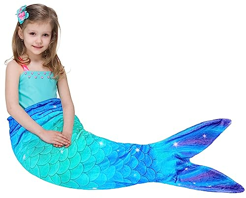 WERNNSAI Meerjungfrauen Schwanz Decke - Weiche Meerjungfrauen Decke für Kinder Mädchen 140 x 60 cm Weicher Flanell Meerjungfrauen Tragbare Decke für Teenager Geschenk zum Geburtstag (Blau & Grün)