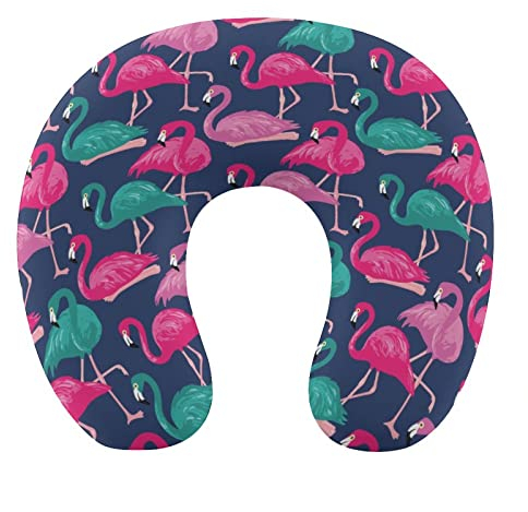 Memory-Schaum, kompatibel mit dem Nackenkissen „Tropical Teal Pink Flamingo“, Reise-Autokissen, Kissenunterstützung für den Kinnkopf, atmungsaktives und bequemes Schlafkissen mit abnehmbarem Reißver