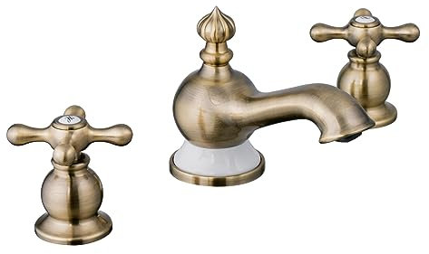 PaulGurkes Waschtischarmatur 3-Loch Retro Antik Bronze Messing