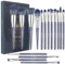 Pinceaux Maquillages HEYMKGO 16 pièces poils synthétiques de qualité supérieure manche conique bleu foncé pinceau de fond de teint Kabuki ensemble de pinceaux de maquillage