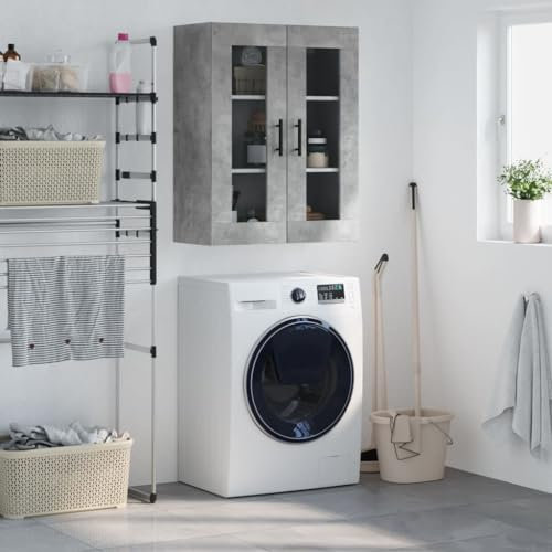 FIRBNUS Wandschrank grau Beton 69,5 x 34 x 90 cm Hängeschrank Badezimmer Hängeschrank Küche Schrank Badezimmer Platzsparend Wandbücherregal Hängeschrank Vielseitiger Hängeschrank Wohnzimmer Elegant