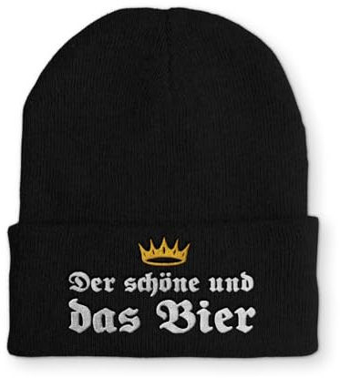 tshirtladen Strickmütze Der schöne und das Bier Mütze Wintermütze lustige Beanie mit Stick, Farbe: Black