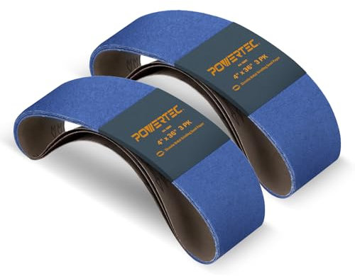 POWERTEC 443606Z-3-P2 4 x 36 Inch Zirconia Sanding Belts, 60 Grit Belt Sander Sanding Belt for Bench Sander, Belt and Disc Sander, Woodworking, Metal Grinding, 6PK