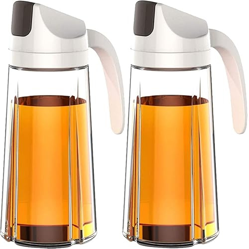 BLYPHOO Glass Olive Oil Dispenser Bottle: Auto Flip Cooking Oil Bottles 2 Pcs, Leak-proof Oil Dispenser Bottle with Automatic Stopper and Cap, Non-Drip Spout and Non-Slip Handle for Kitchen Cooking