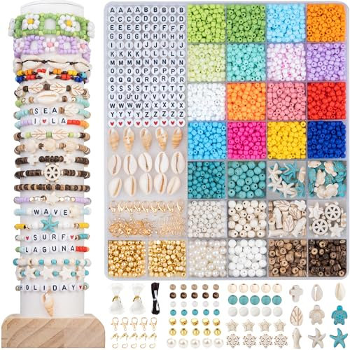 DoDoBeads Strand Perlen Kit - Sommer Armband Making Kit- 6000 Pcs 4mm Glas Seed Beads für Armbänder, Freundschaft Armband Making Kit