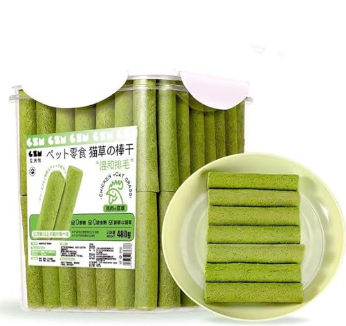 ERISAMO Berdexa Cat Grass Teething Stick, 60/80 Pcs Cat Grass Sticks for Hairball Removal, Grass Teething Stick Hairballs, Natural Grass Molar Rod for Cat Indoor, Increase Appetite (80Pcs)