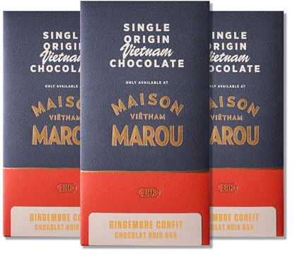 MAROU – Tablette chocolat noir 65% Gingembre confit | Commerce Direct Et Transparent | Sans additifs, Sans soja | Origine Vietnam (Lot de 3)