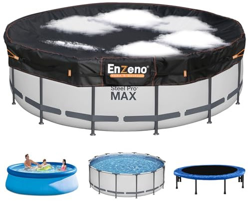 Enzeno 15 Ft Round Pool Cover, Above Ground Solar Pools Covers, Stock Tank Pool Cover Protector with Vents, Round Hot Tub Cover for Waterproof and Dustproof (Black)