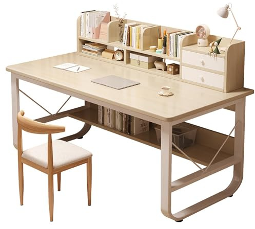 HaoJieHan Computertisch Mit Aufsatz, Home-Office-Schreibtisch Mit Platzsparendem Design Mit Bücherregal Für Kleine Räume, Einfache Montage A,120x70x73cm