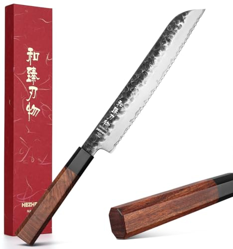 HEZHEN Cuchillos de Pan Dentada, Sierra Cuchillos de Repostería Cortar Pan, Ergonómico Mango de Madera