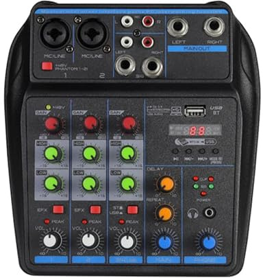 TAVOSOP DJ Audio Mixer, DJ Mixers 4 Channel Sound Board with Bluetooth, Sound Mixer Board XRL/1/4 Interface, USB/MP3 Computer Input 48V Phantom Power Stereo DJ Studio Streaming KTV Stage