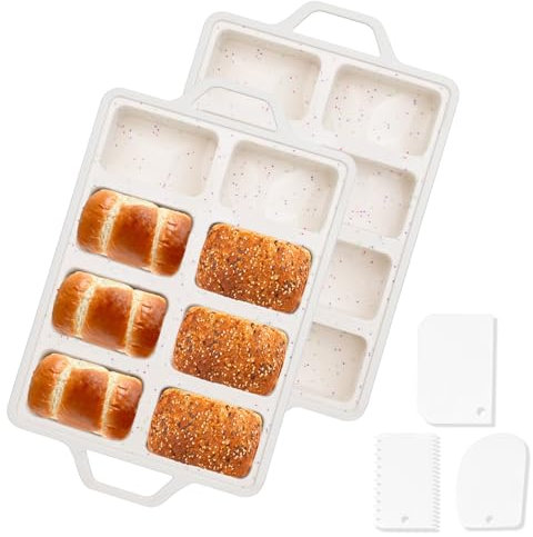 Dualshine 2 Pack Mini Loaf Pans, Non-stick silicone mini loaf pans for baking 8 Cavities small bread pans with Metal Reinforced Frame, for Baking Mini Bread, Brownie, Butter (Cream)