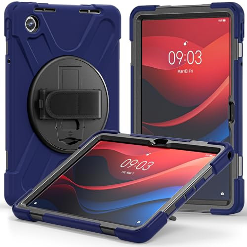 Funda Lenovo Tab K11 11 2024 TB-330XU, Híbrido Tres Capas Funda Carcasa Protector con Correa de Mano, 360 Rotación Kickstand para Lenovo Tab K11 11 2024 TB-330XU