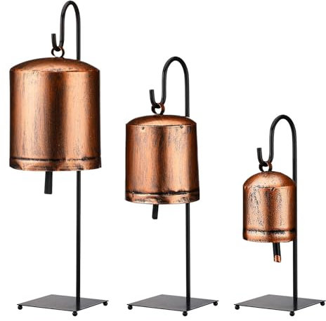 Campane natalizie a forma di , rustiche con supporto in metallo, 3 campanelle natalizie appendibili, stile vintage rustico con supporto