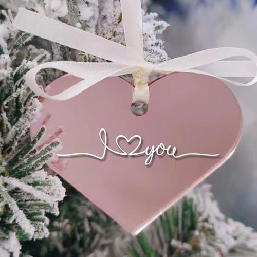 Uniqicon 20 Stück Rosa Verspiegelte Herz Acryl Rohlinge, Flache Acryl-Kugeln Zum Basteln, DIY Hängende Herzförmige Weihnachtskugeln, Leere Herz-Acryl-Dekorationen Für Weihnachten, Party-Dekoration