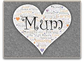 Heart Word Art Mum Wooden Fridge Magnet, 11 cm x 8 cm, Grey Background