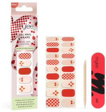 Mylee Gel Nail Wraps [Berries & Cream] – 10 Pre-Cured Gel Stickers for Instant Mani – No Lamp Needed, Chip-Resistant, Glossy Finish, Lasts Up to 14 Days – Easy to Apply, Vegan & Cruelty-Free