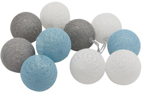 Mateju Lichterkette Innen Batterie, Kugel Lichterkette mit Fernbedienung 8 Modi Cotton Ball Lights Batteriebetrieben Baumwollkugeln Lichterkette für Zimmer, Innen Deko (Blau-Grau,5M/50LED)