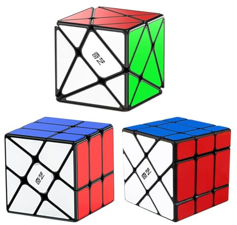 Oostifun Specific Cube Puzzle Sets-Pack of 3 (Include 3x3 Fluctuation Angle S Cube, Windmill S Cubes 2x3 Shape Mod, Fisher S 3x3x3 Shape Twisty Puzzles)(Black Patch)