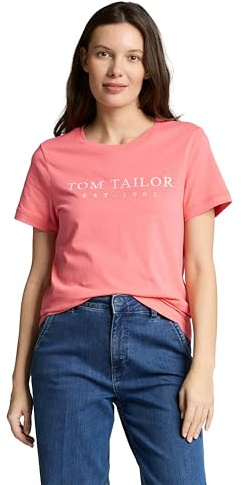 Tom Tailor Damen Basic T-Shirt mit Logo-Print