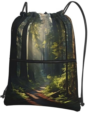 SMAZDFXX California redwood Picture Quality Drawstring zipper Backpack Suitable for outdoor leisure 15.3 X 18in (L X H), Black, One Size