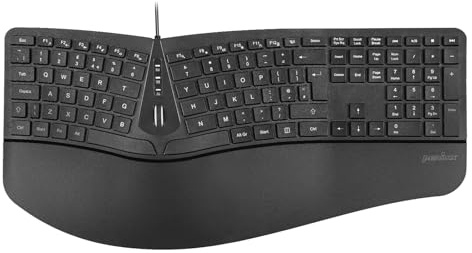 perixx PERIBOARD-305, Ergonomic Split Keyboard with Scroll Wheel - Adjustable Wrist Rest - Wired USB Full-Size Keyboard with 12 Multimedia Keys - UK Layout - Black