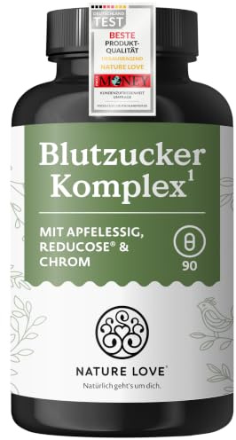 NATURE LOVE Blutzucker Komplex - 90 Kapseln- Apfelessig & Reducose | Mit Chrom zur Aufrechterhaltung eines normalen Blutzuckerspiegels* - Patentierter Pflanzenextrakt - In Deutschland entwickelt