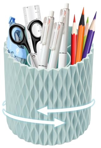 MYHOGOOD Desk Organisers Pen Holder 360° Rotating Makeup Organiser Stationary Desk Organisers with 5 Compartments Pen Pot for Home Office School Classroom (Blue)
