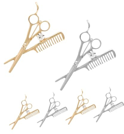 TEHAUX Friseurbrosche Scherenkamm Form Herren Schmuck Metallbrosche mit Strass 6 Stück Anzugnadeln Geschenk für Friseure und Stylisten