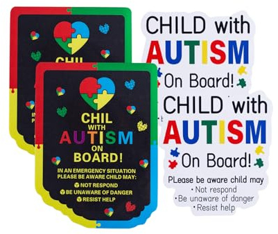 2 Pcs Child with Autism On Board Magnets with 2 Pcs Child with Autism On Board Stickers,Autism Car Stickers,Autistic Car Sign,Autism Awareness Car Magnetic Decals for Car Truck SUV Van Window Bumper