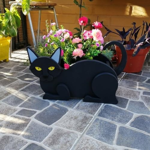Pot de fleurs élégant en forme de chat siamois, idéal pour ajouter de la personnalité à votre décoration intérieure ou extérieure (chat noir)