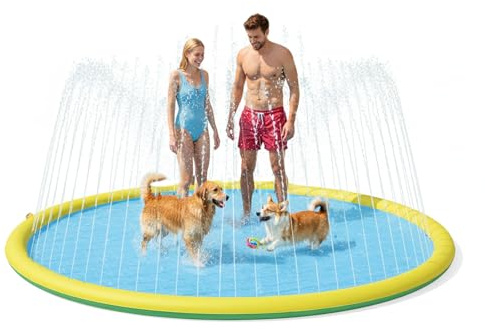Skylos Dog Paddling Pool, Thicken 240cm/94.5'' Splash Pad for Kids and Dogs, Non-Slip Outdoor Dog Water Sprinkler Play Mat for Summer Garden Beach Backyard, Water Toy for Pets & Girls Boys