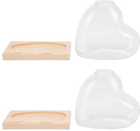 Generic Vase de Propagation en Forme de Cœur, Verre Borosilicate de qualité Supérieure avec Support en Bois Massif pour Plantes Hydroponiques D'intérieur comme Les Plantes Araignées (Brun Clair)