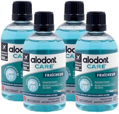 ALODONT CARE Frische | Tägliche Mundspülung | Erfrischt den Atem | Verlängert die Putzwirkung | Stärkt und schützt den Glanz der Zähne | Ab 7 Jahren | 4 x 100 ml