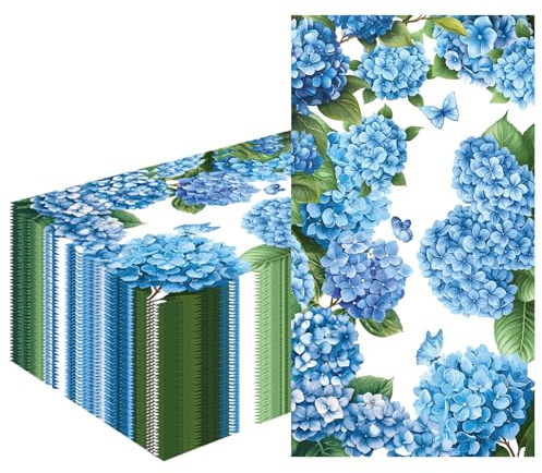 Hydrangea Paper Napkins 50 Pcs Blue Hydrangea Floral Napkins Hydrangeas Cocktail Napkin Disposable Hand Towel Dinner Party Guest Napkin for Home Wedding Spring Bridal Shower Birthday Party Decoration