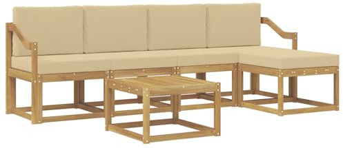 vidaXL Outdoor-Sofagarnitur mit Kissen 6 pcs Weiß und Beige, Garten-Couch, modernes Sofa-Set für draußen, langlebige Möbel, Coole Terrasse, stilvolles Loungen im Freien