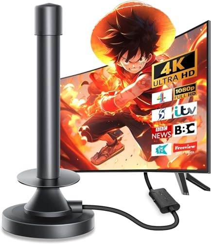 TV Aerial, Digital Indoor TV Aerial for Smart TV with Signal Booster, Digital TV Antenna for Freeview 680+ Miles Long Range Support 4K 1080P HD Local Channels & 18ft HD Cable