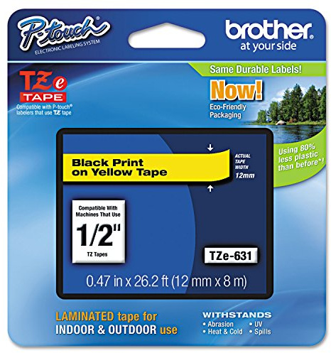 Brother TZe-631 Black on Yellow Tze Label-Making Tape – Tape for Label Printer (Black on Yellow, TZe, Brother, 1.2 cm, 8 M, 1.2 cm)