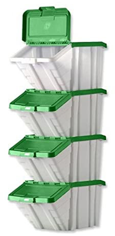 Barton Storage Container Bin 50L 30kg Load W390xD630xH340mm White and Green Lid Ref 052104/4 [Pack of 4]