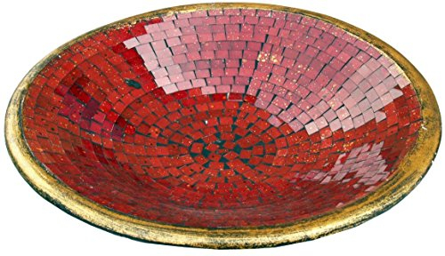 GURU SHOP Runde Mosaikschale, Untersetzer, Dekoschale, Handgearbeitete Keramik & Glas Obst Schale - Design 7, Rot, Größe: Mittel (Ø 37 Cm), Schalen